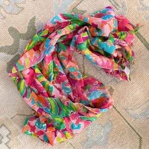 Lilly Pulitzer Vibrant Floral Scarf in Pink, Green, and Blue